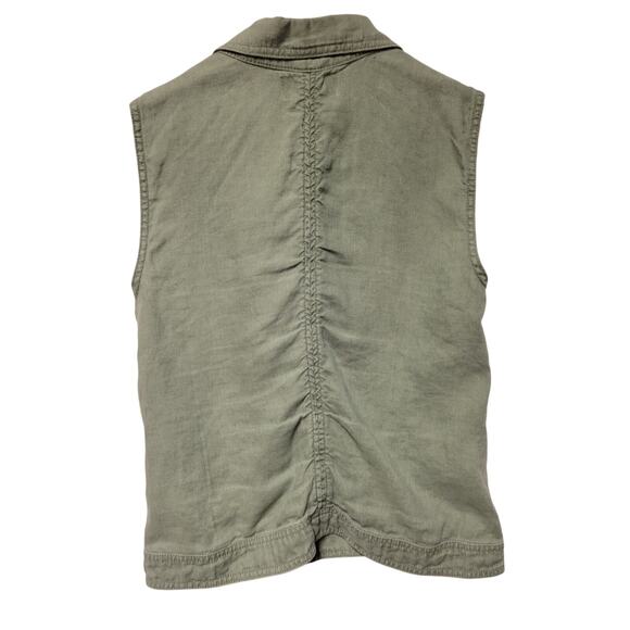 Michael Stars Olive Army Green Moto Vest 100% Linen Military Y2K Grunge Womens S - Picture 2 of 7